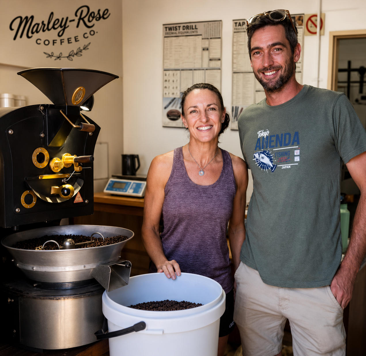 Charlie and Charmaine, Marley-Rose coffee roasters